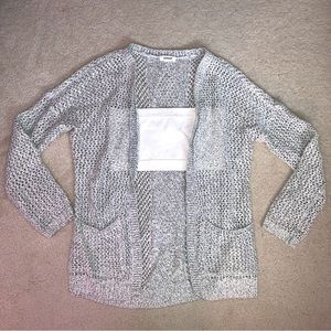 Garage Off-White Ribbed Tube Top (S) & Mixed Grey Knit Cardigan (XS/S)